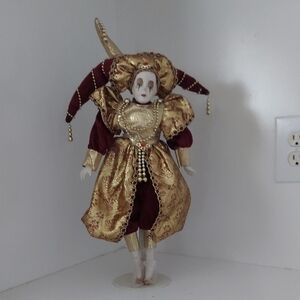 Elegant Gold and Burgundy Jester Figurine